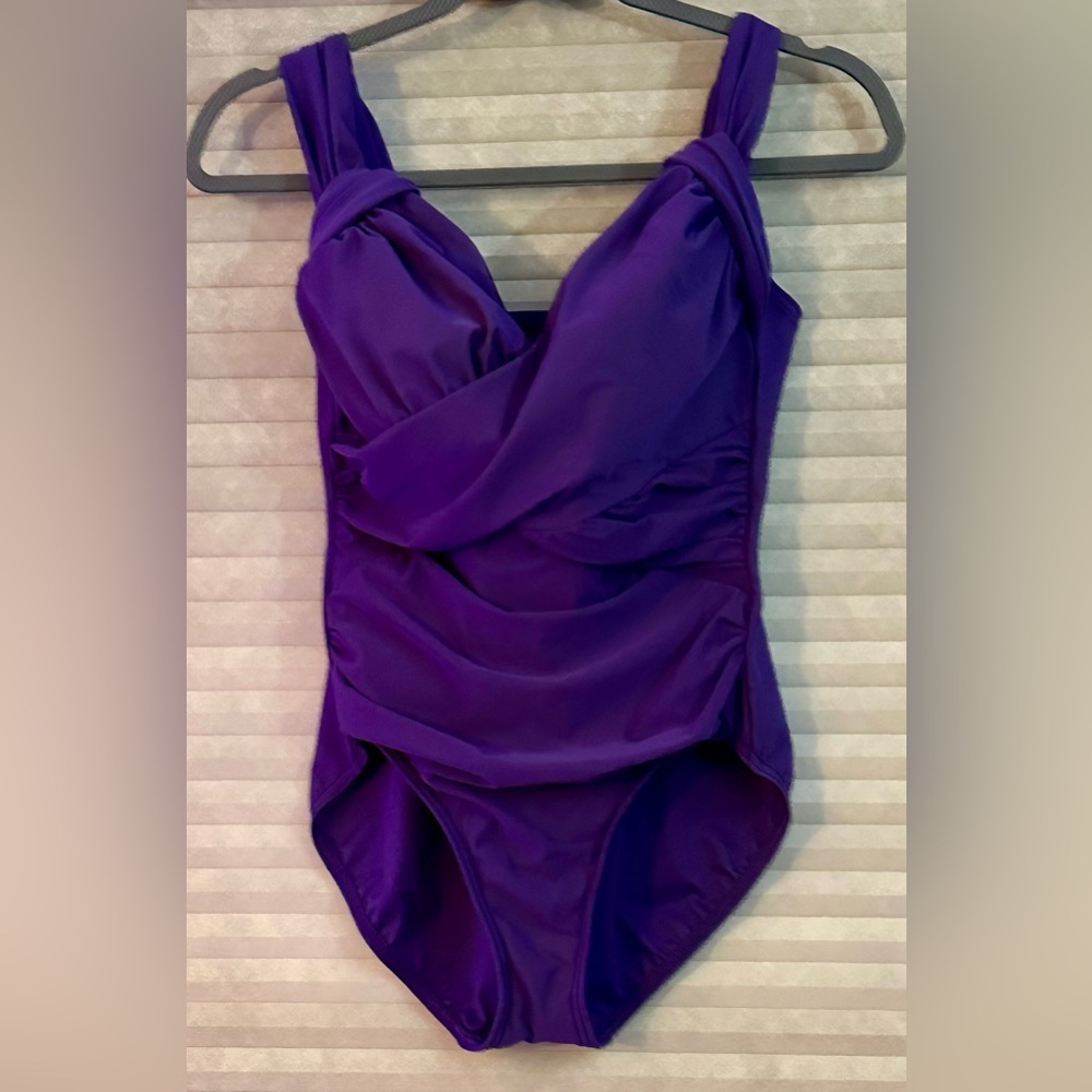 Lands End One-Piece Swimsuit 8P VGUC Purple Grecian faux wrap